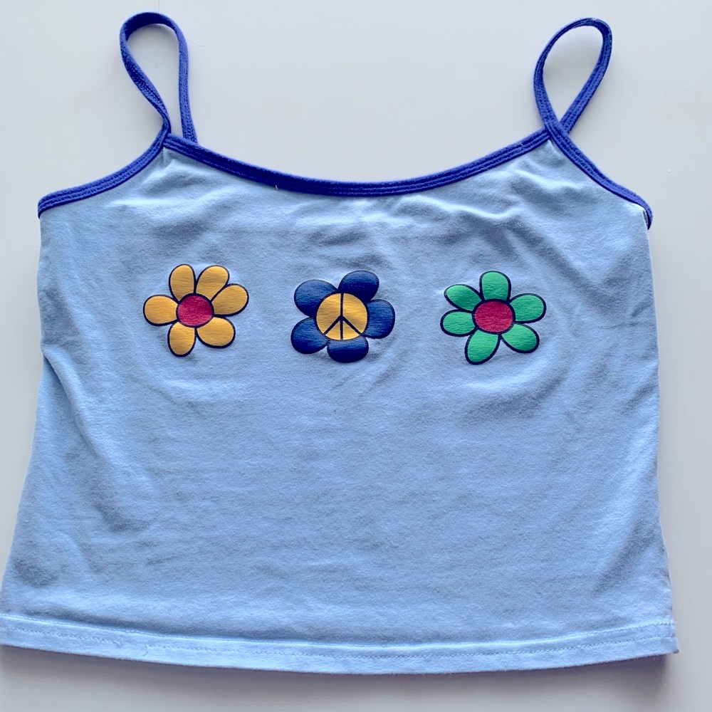 cute blue tank top with multicolor flowers :)
